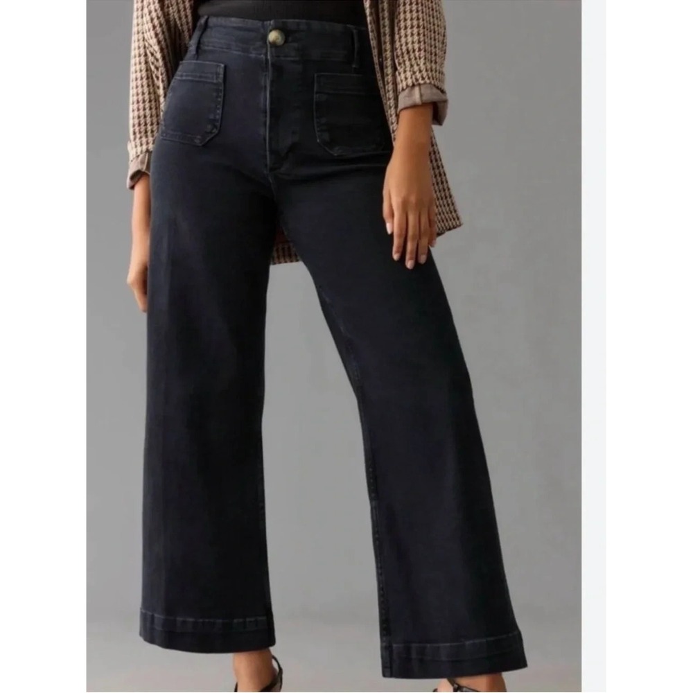 PILCRO Anthropologie Women's 28 Black The Skipper High-Rise Crop Wide-Leg Jeans